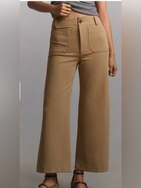 Mauve anthropologie Collette Crop Wide Leg Camel Pants with Front Patch Pockets